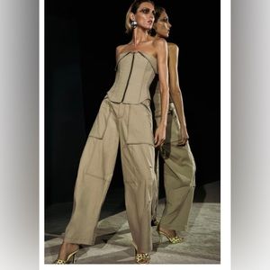 ZARA TOPSTITCHED ZIPPER BUSTIER & PANTS